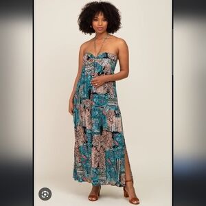 Dress Forum Halter Tie Neckline Abstract Patterned Maxi Dress Small